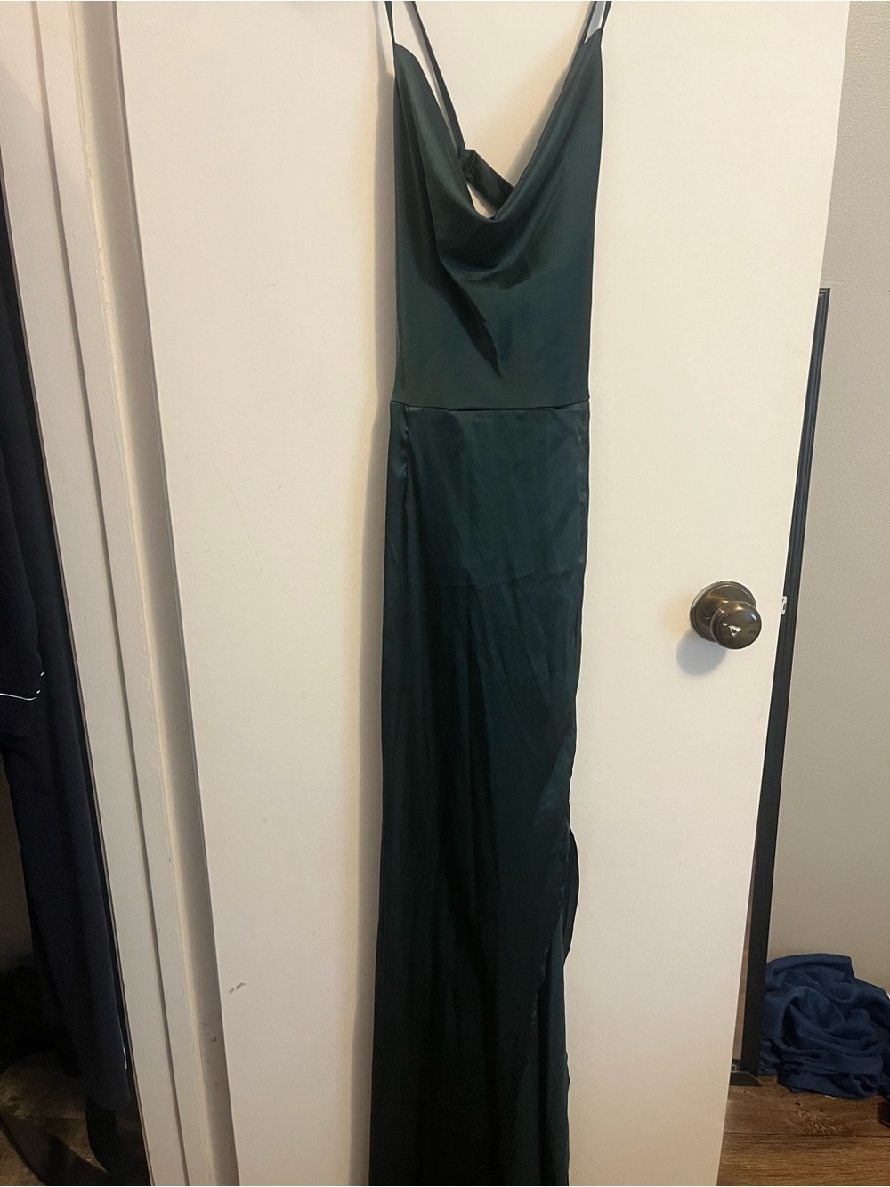 SHEIN Emerald Green Satin Cowl Neck Maxi Slip Dress